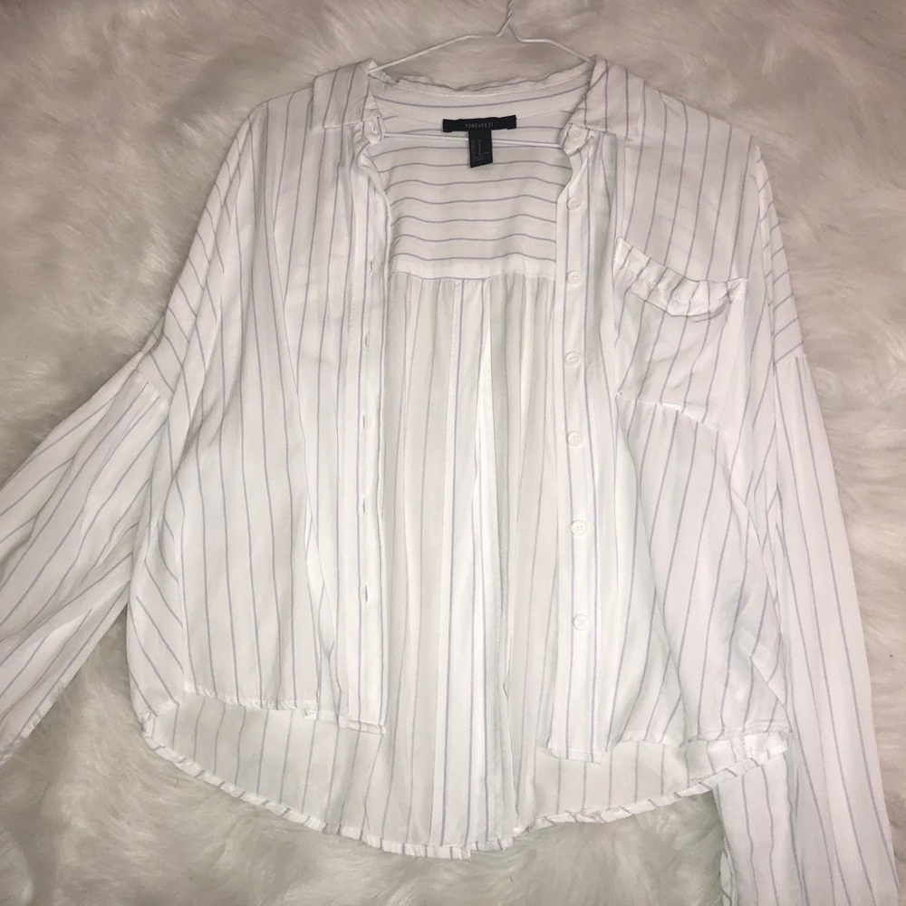 White with baby blue stripes button up dress shirt